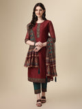 Printed & Hand Embroidered Kurta With Pant And Printed Dupatta Set, Multicolor - Hiral Fashion - Distacart