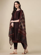Hand Embroidered Kurta With Pant And Dupatta Set, Multicolor - Hiral Fashion - Distacart