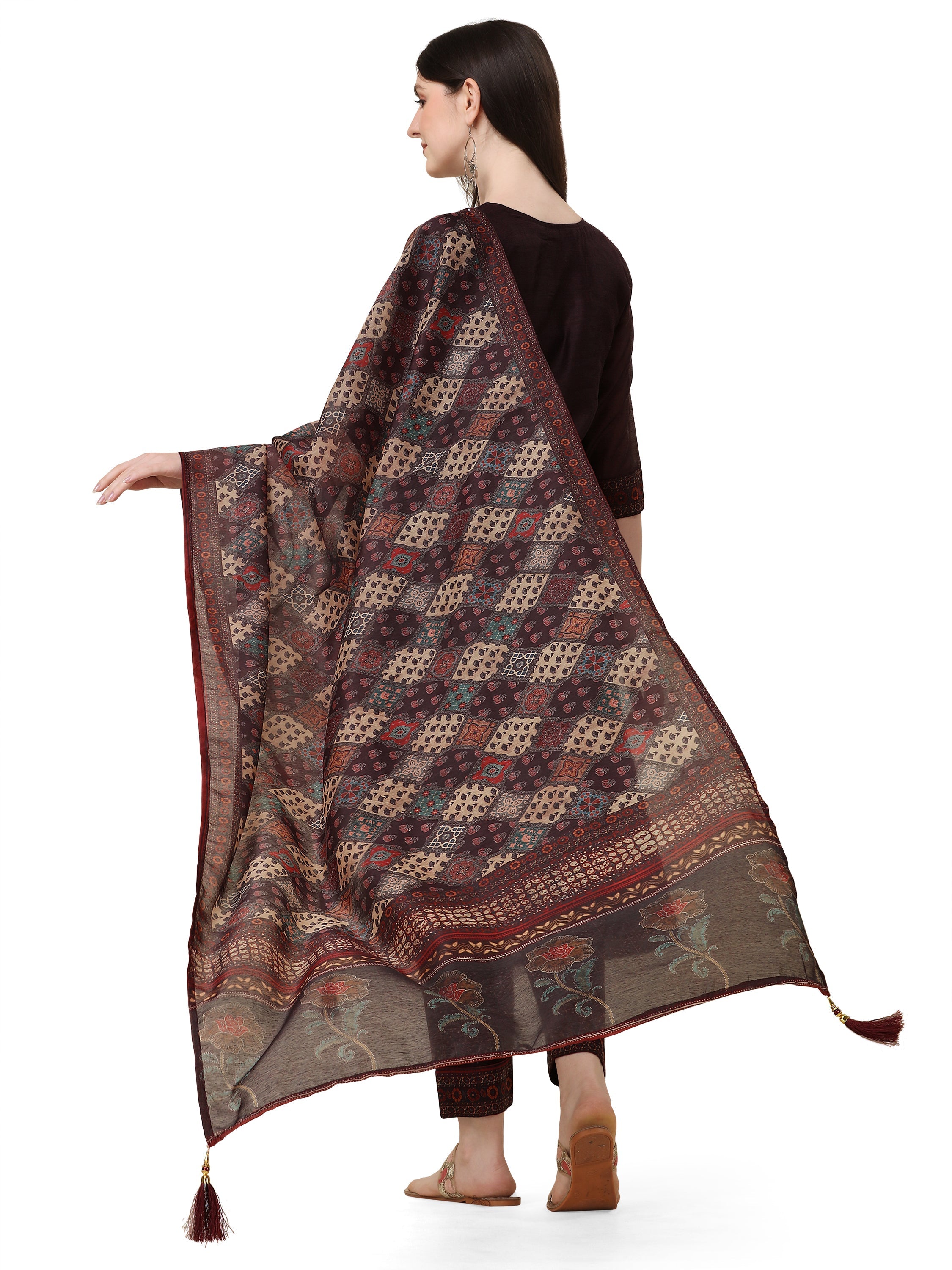 Hand Embroidered Kurta With Pant And Dupatta Set, Multicolor - Hiral Fashion - Distacart