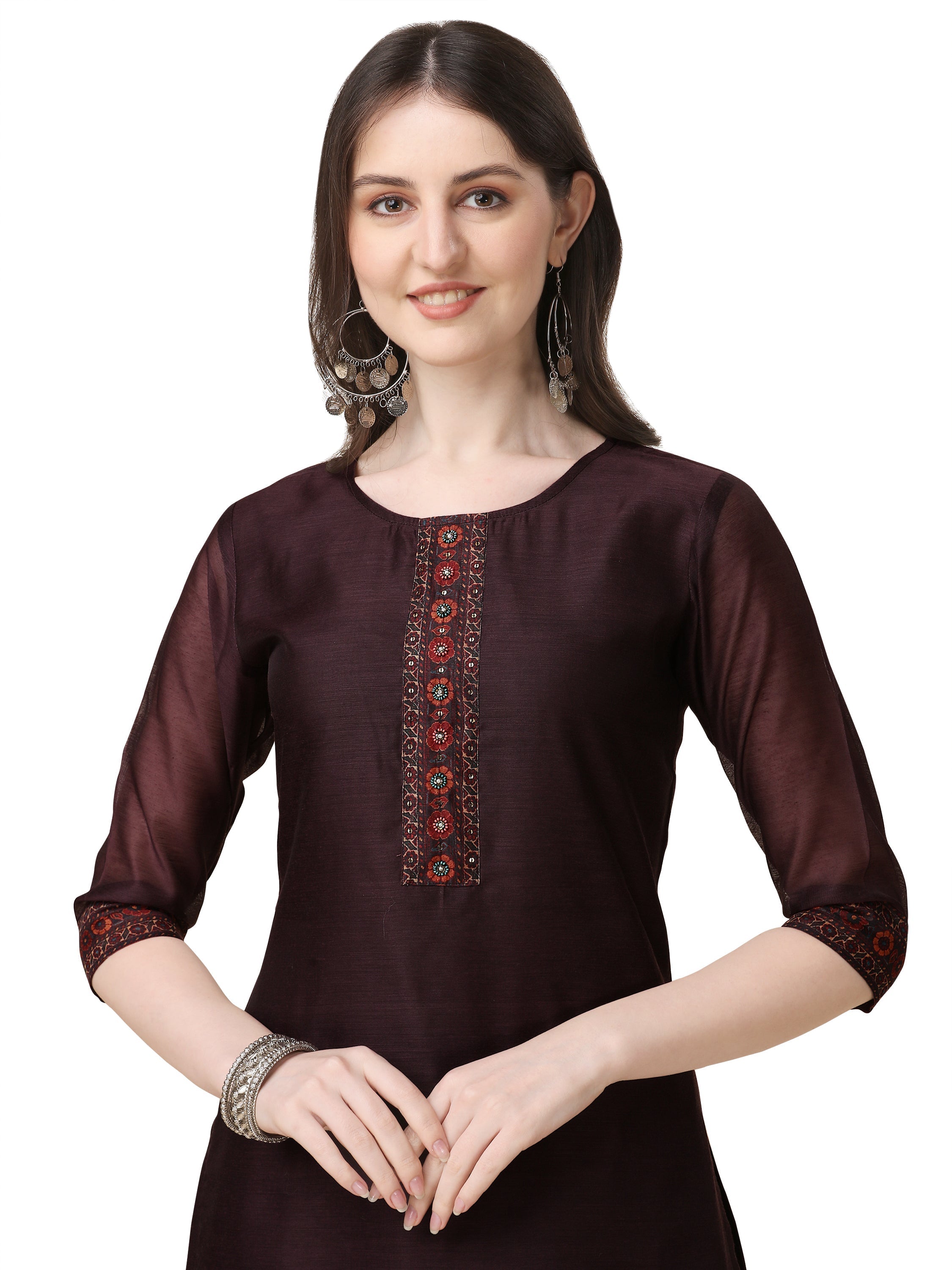 Hand Embroidered Kurta With Pant And Dupatta Set, Multicolor - Hiral Fashion - Distacart