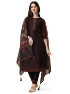 Hand Embroidered Kurta With Pant And Dupatta Set, Multicolor - Hiral Fashion - Distacart