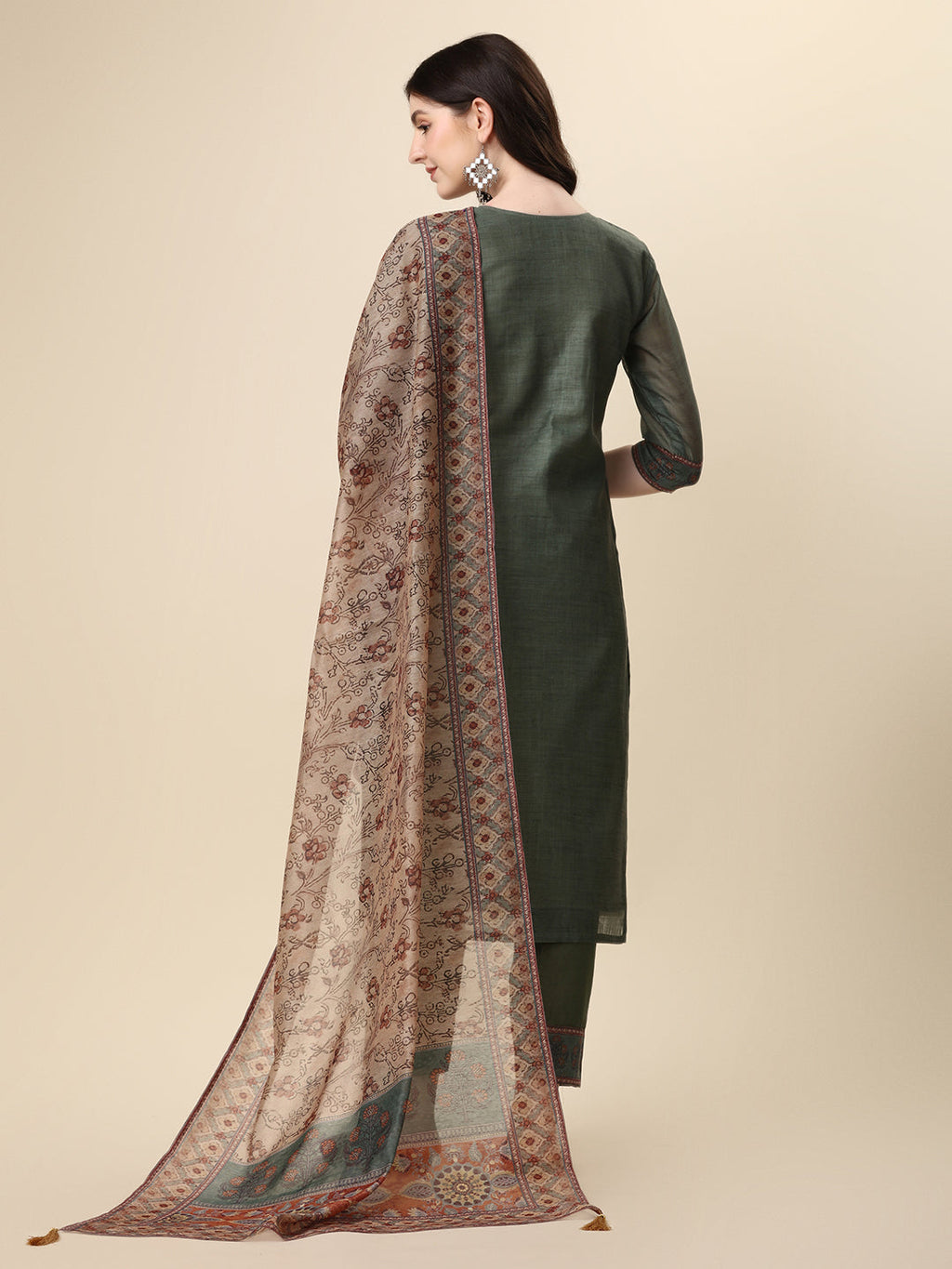 Printed & Hand Embroidered Kurta With Pant And Printed Dupatta Set, Multicolor - Hiral Fashion - Distacart