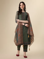 Printed & Hand Embroidered Kurta With Pant And Printed Dupatta Set, Multicolor - Hiral Fashion - Distacart