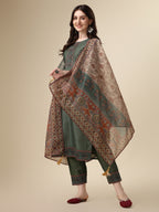 Printed & Hand Embroidered Kurta With Pant And Printed Dupatta Set, Multicolor - Hiral Fashion - Distacart