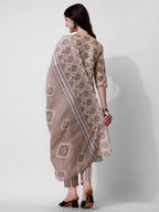 Printed Brown Kurta Pant & Dupatta Set, Multicolor - Hiral Fashion - Distacart