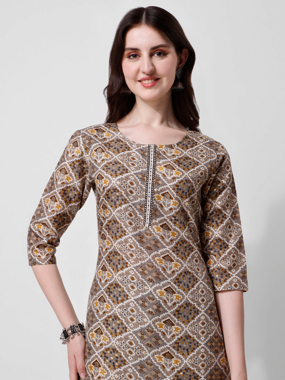 Printed Brown Kurta Pant & Dupatta Set, Multicolor - Hiral Fashion - Distacart