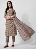 Printed Brown Kurta Pant & Dupatta Set, Multicolor - Hiral Fashion - Distacart