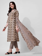 Printed Brown Kurta Pant & Dupatta Set, Multicolor - Hiral Fashion - Distacart