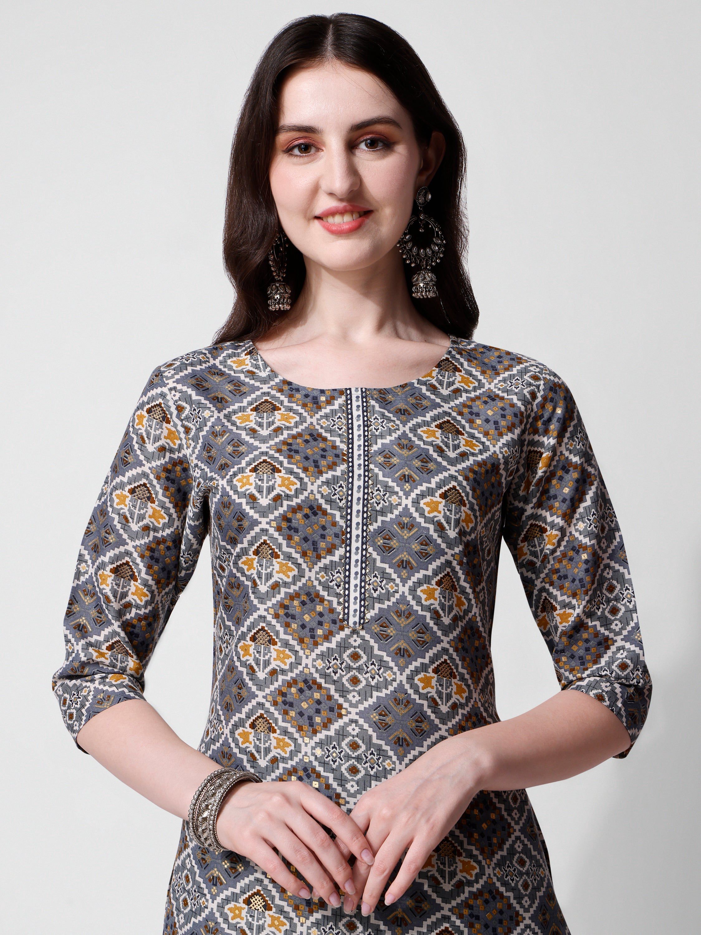 Printed Blue Kurta Pant & Dupatta Set, Multicolor - Hiral Fashion - Distacart