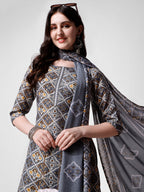 Printed Blue Kurta Pant & Dupatta Set, Multicolor - Hiral Fashion - Distacart