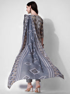 Printed Blue Kurta Pant & Dupatta Set, Multicolor - Hiral Fashion - Distacart
