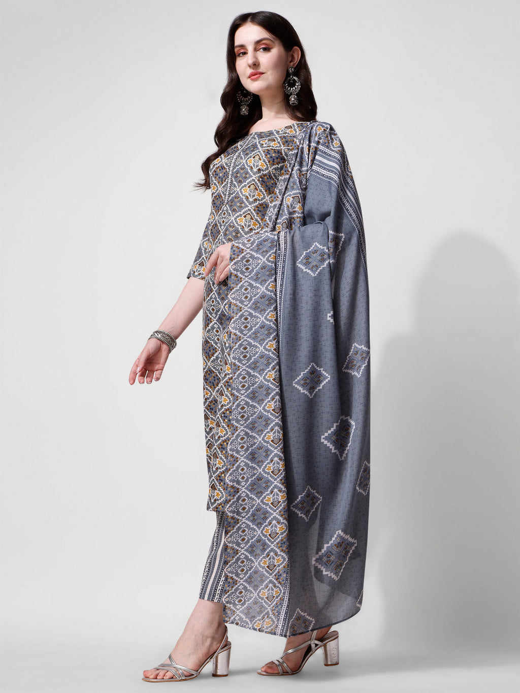 Printed Blue Kurta Pant & Dupatta Set, Multicolor - Hiral Fashion - Distacart