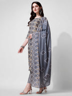 Printed Blue Kurta Pant & Dupatta Set, Multicolor - Hiral Fashion - Distacart