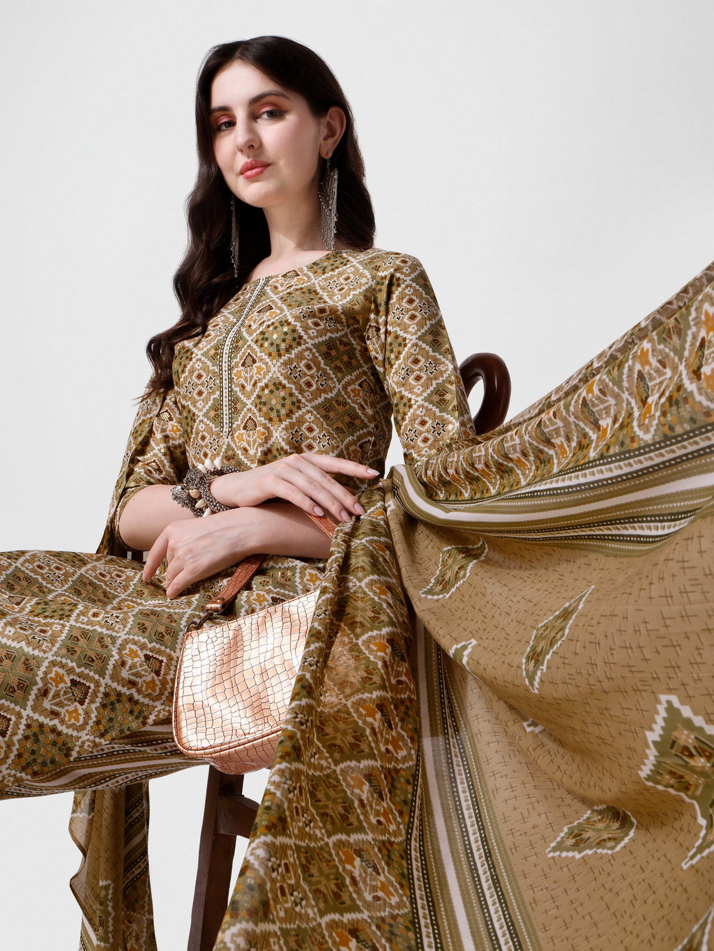 Printed Green Kurta Pant & Dupatta Set, Multicolor - Hiral Fashion - Distacart