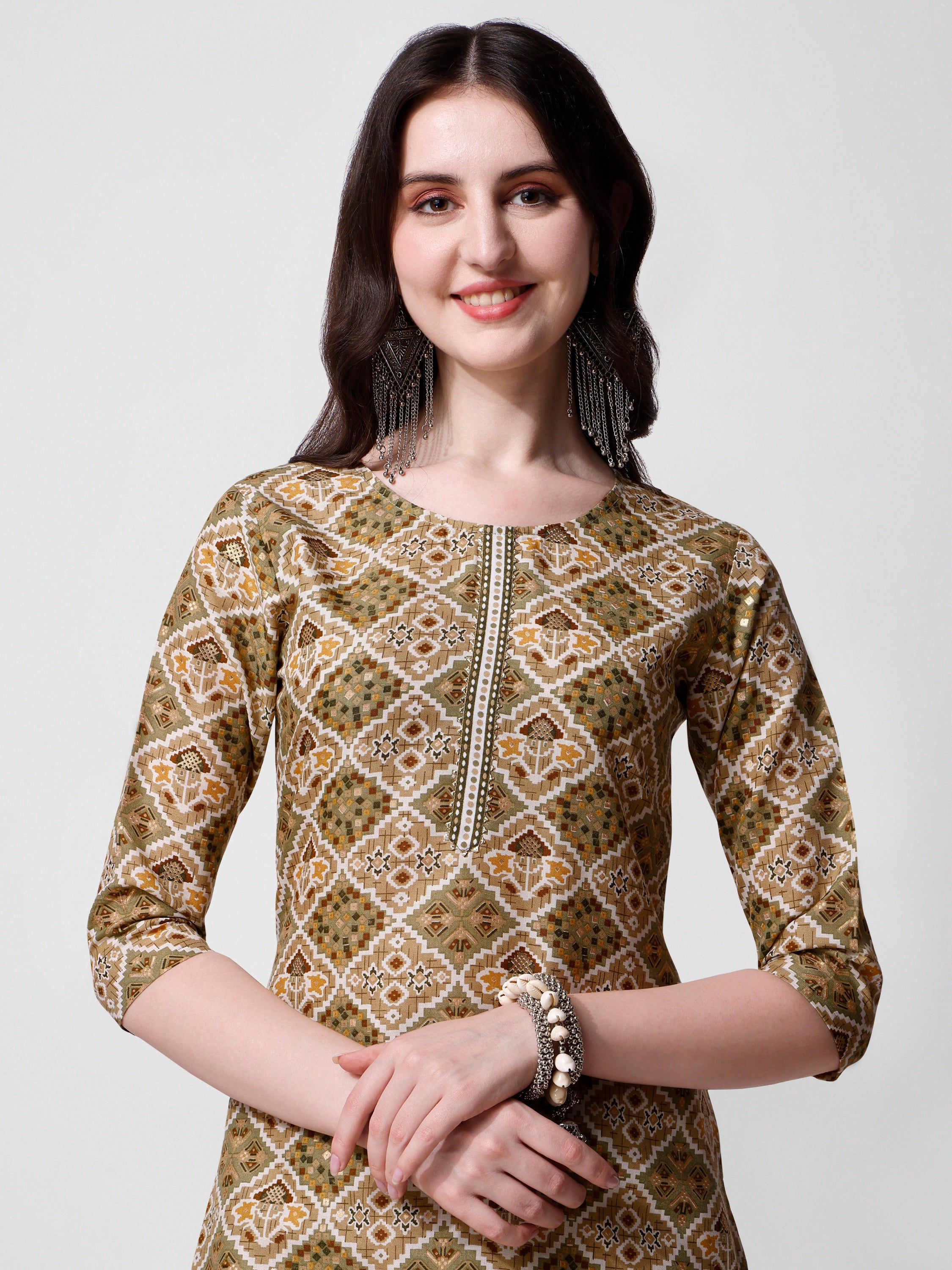 Printed Green Kurta Pant & Dupatta Set, Multicolor - Hiral Fashion - Distacart