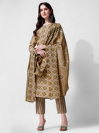 Printed Green Kurta Pant & Dupatta Set, Multicolor - Hiral Fashion - Distacart