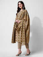 Printed Green Kurta Pant & Dupatta Set, Multicolor - Hiral Fashion - Distacart