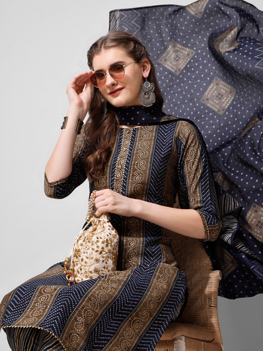 Printed Kurta With Pant And Dupatta Set, Multicolor - Hiral Fashion - Distacart