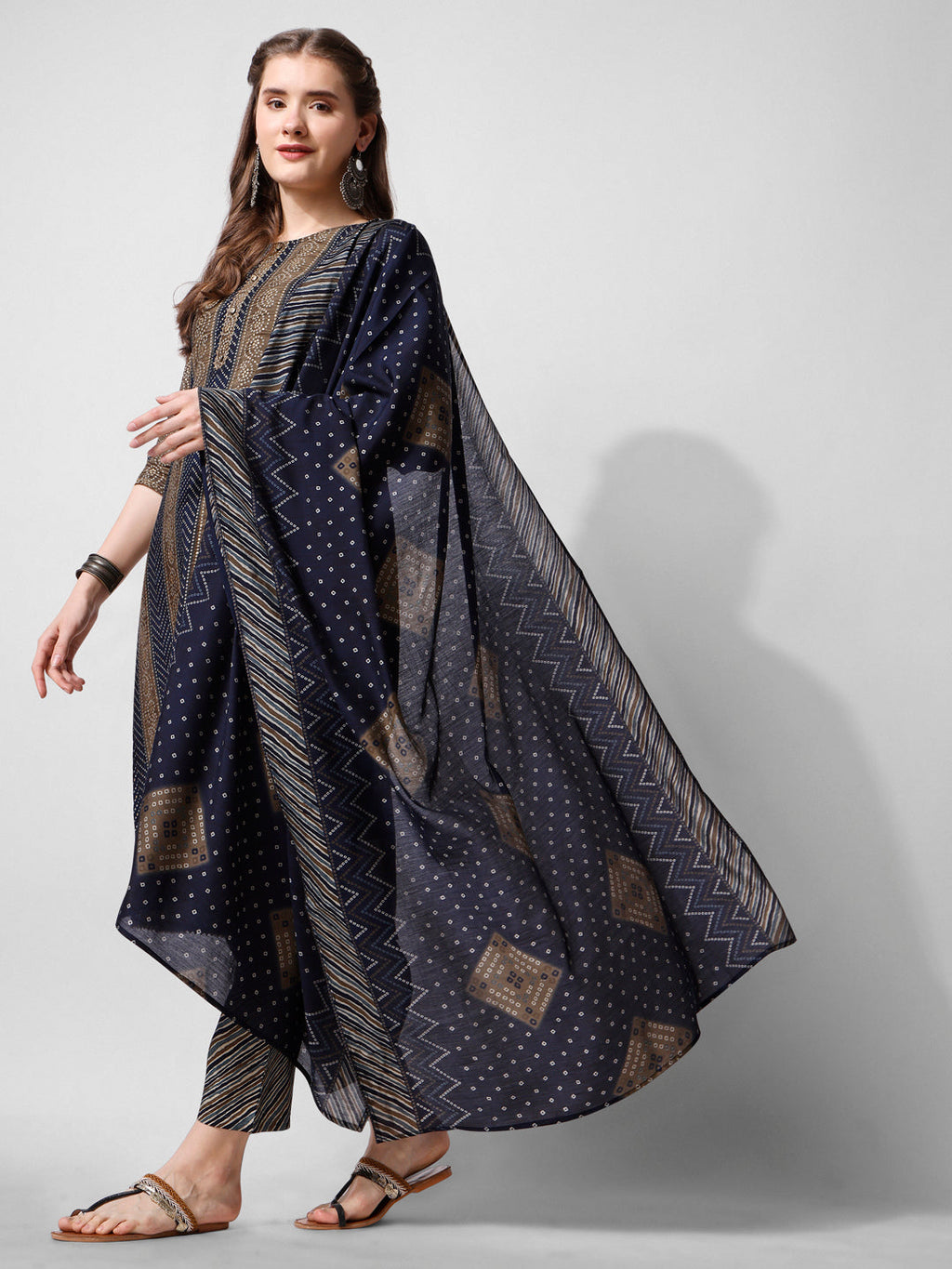 Printed Kurta With Pant And Dupatta Set, Multicolor - Hiral Fashion - Distacart
