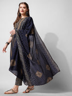 Printed Kurta With Pant And Dupatta Set, Multicolor - Hiral Fashion - Distacart