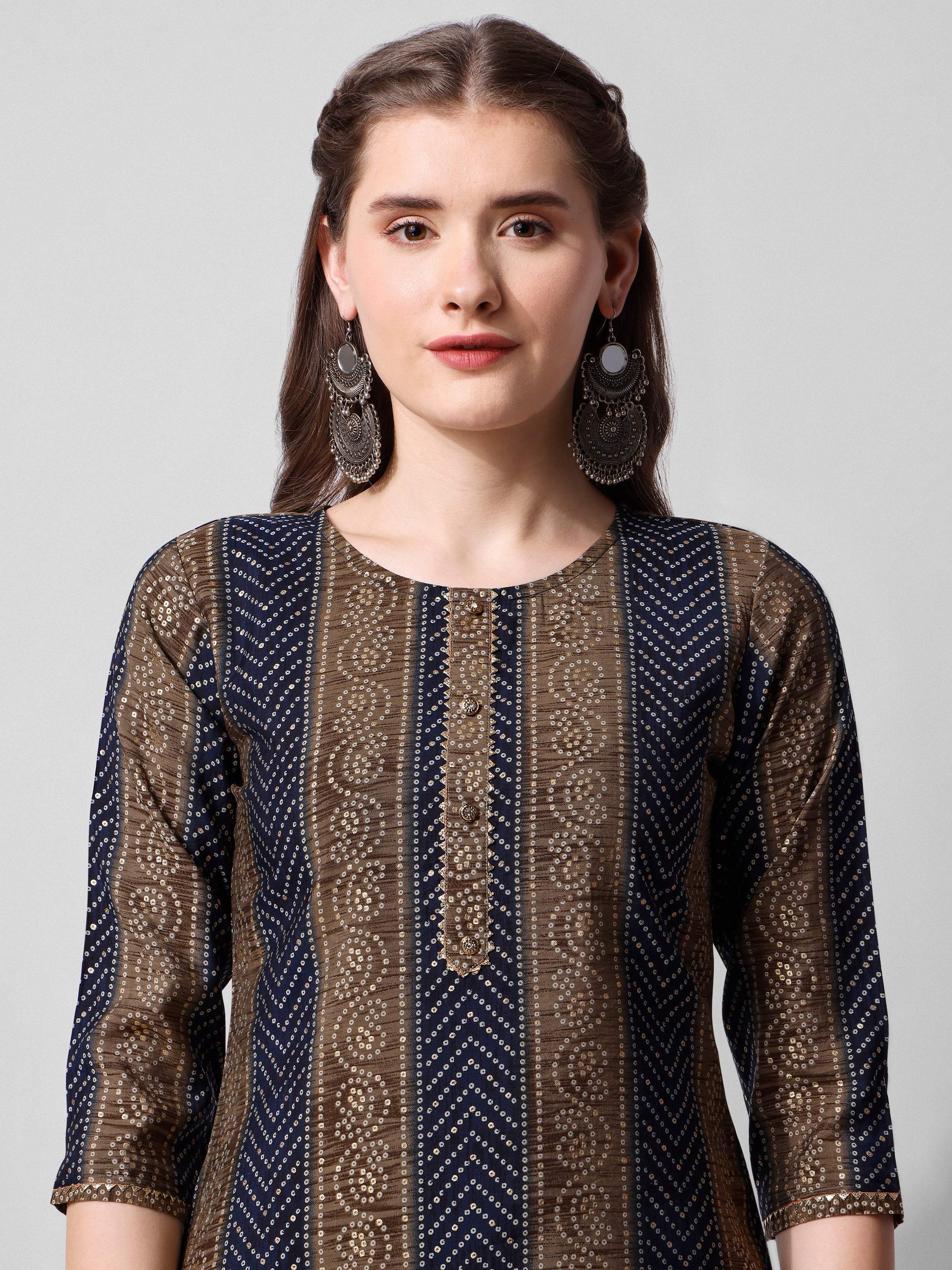 Printed Kurta With Pant And Dupatta Set, Multicolor - Hiral Fashion - Distacart