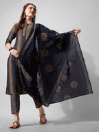 Printed Kurta With Pant And Dupatta Set, Multicolor - Hiral Fashion - Distacart