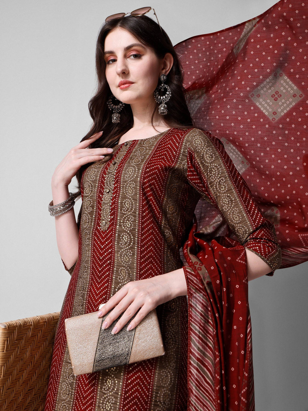 Printed Kurta With Pant And Dupatta Set, Multicolor - Hiral Fashion - Distacart