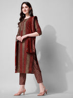Printed Kurta With Pant And Dupatta Set, Multicolor - Hiral Fashion - Distacart