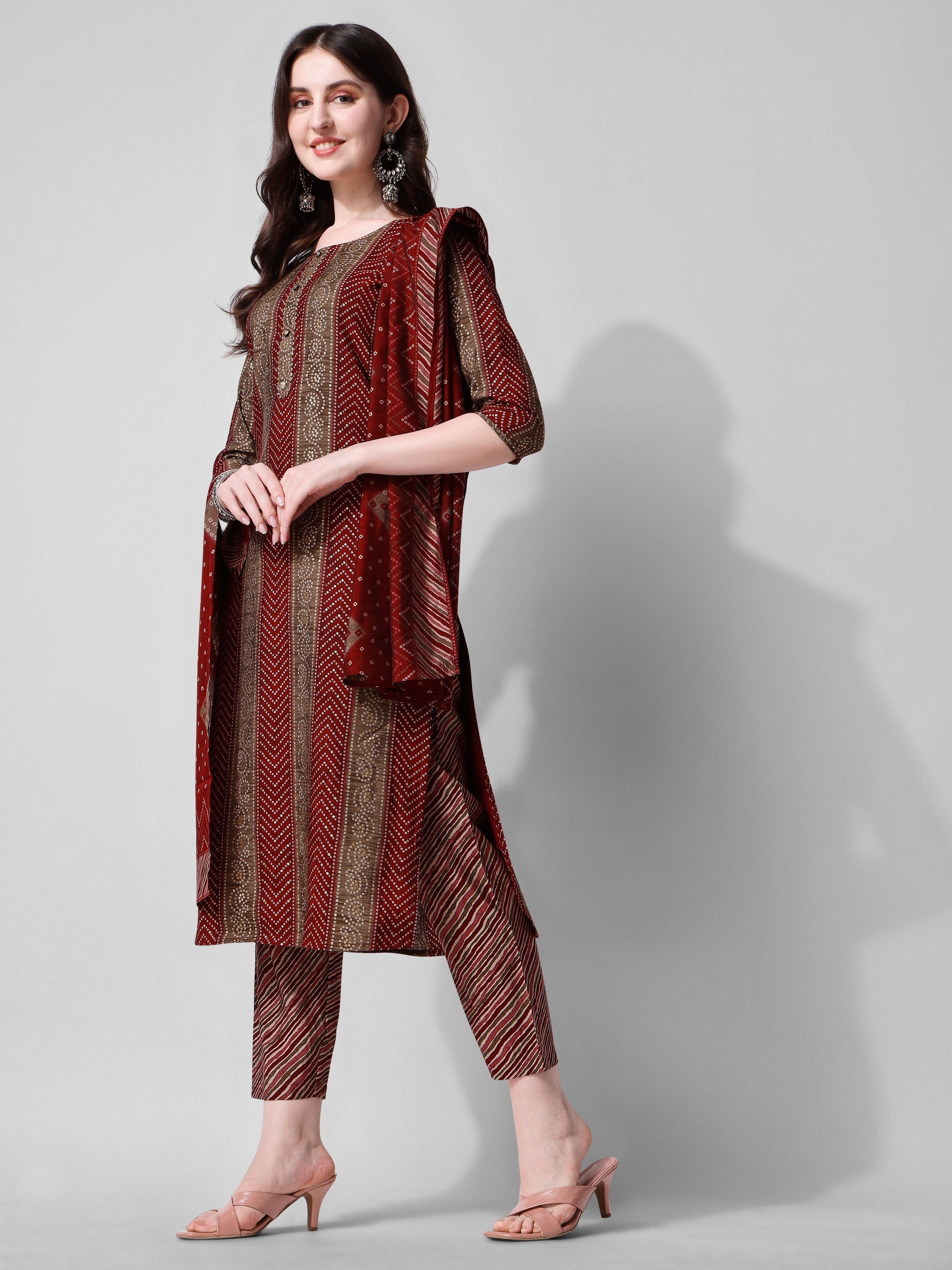 Printed Kurta With Pant And Dupatta Set, Multicolor - Hiral Fashion - Distacart