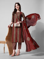 Printed Kurta With Pant And Dupatta Set, Multicolor - Hiral Fashion - Distacart
