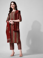 Printed Kurta With Pant And Dupatta Set, Multicolor - Hiral Fashion - Distacart