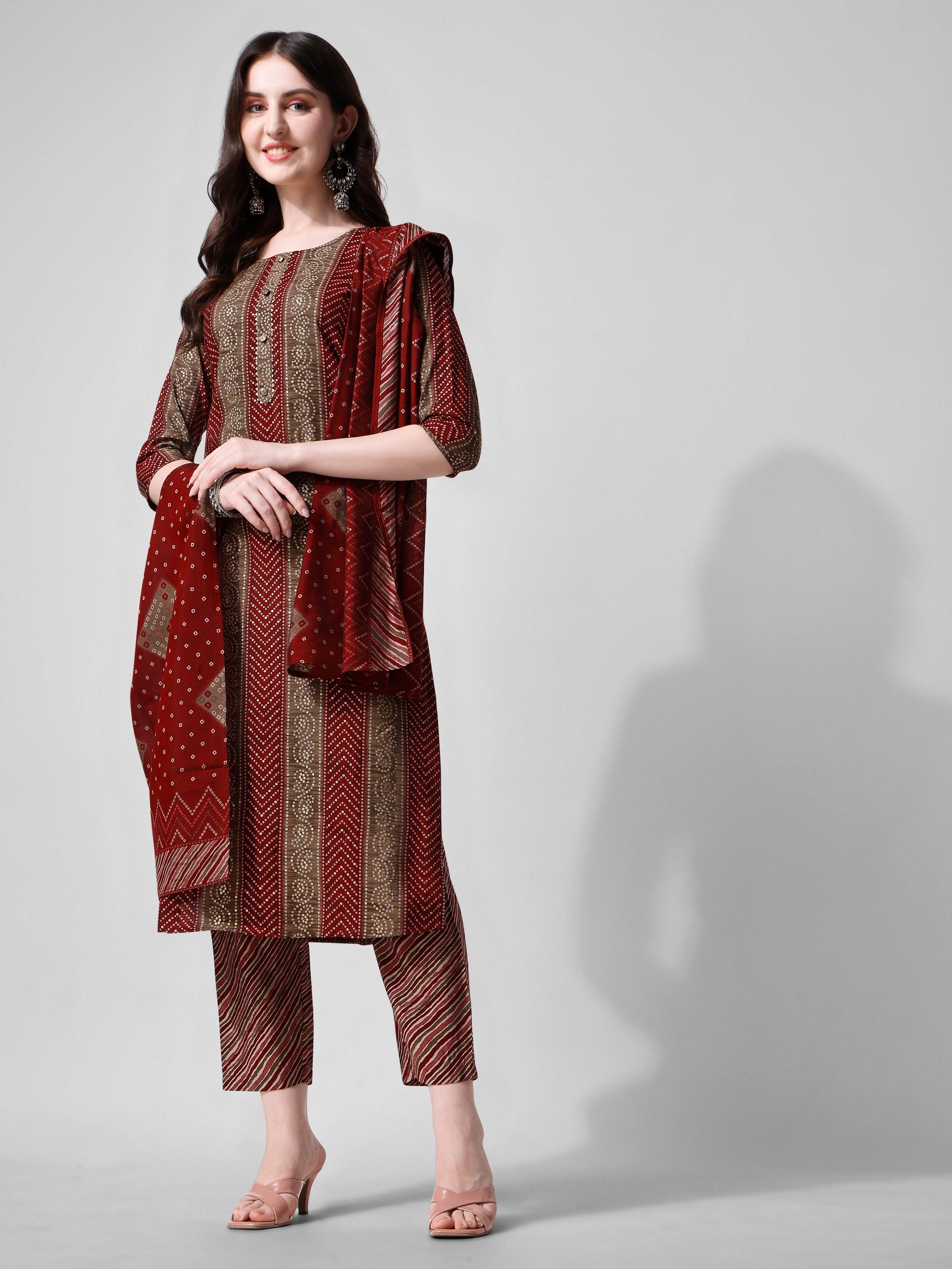Printed Kurta With Pant And Dupatta Set, Multicolor - Hiral Fashion - Distacart