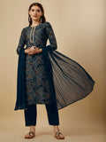 Geometric Printed Kurta With Pant And Dupatta Set, Multicolor - Hiral Fashion - Distacart