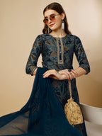 Geometric Printed Kurta With Pant And Dupatta Set, Multicolor - Hiral Fashion - Distacart