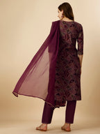 Printed Button And Embellished Kurta With Pant And Dupatta Set, Multicolor - Hiral Fashion - Distacart
