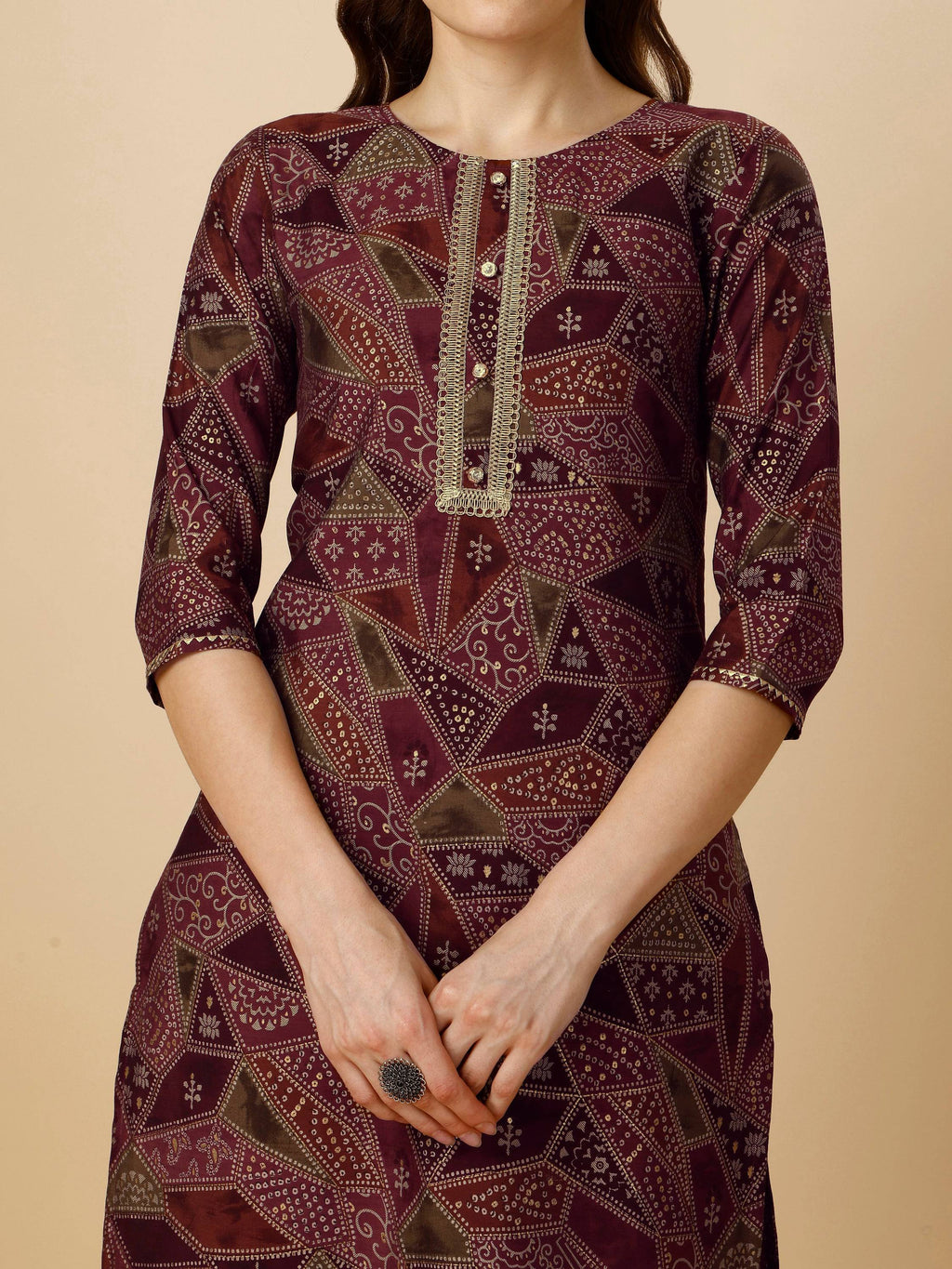 Printed Button And Embellished Kurta With Pant And Dupatta Set, Multicolor - Hiral Fashion - Distacart