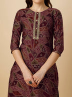 Printed Button And Embellished Kurta With Pant And Dupatta Set, Multicolor - Hiral Fashion - Distacart