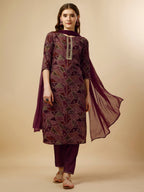 Printed Button And Embellished Kurta With Pant And Dupatta Set, Multicolor - Hiral Fashion - Distacart