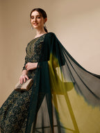 Ethnic Motif & Embroidered Kurta With Pant & Dupatta Set, Multicolor - Hiral Fashion - Distacart