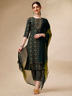 Ethnic Motif & Embroidered Kurta With Pant & Dupatta Set, Multicolor - Hiral Fashion - Distacart