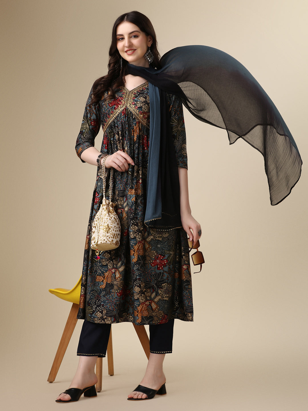 Alia Cut Kurta With Pant And Dupatta, Multicolor - Hiral Fashion - Distacart