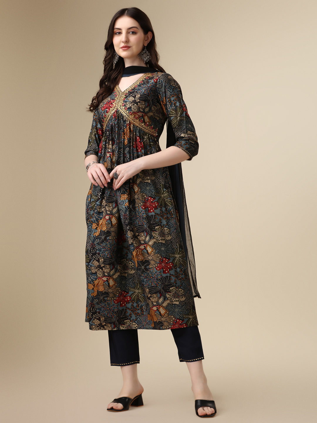 Alia Cut Kurta With Pant And Dupatta, Multicolor - Hiral Fashion - Distacart