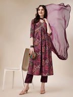 Alia Cut Kurta With Pant And Dupatta, Multicolor - Hiral Fashion - Distacart
