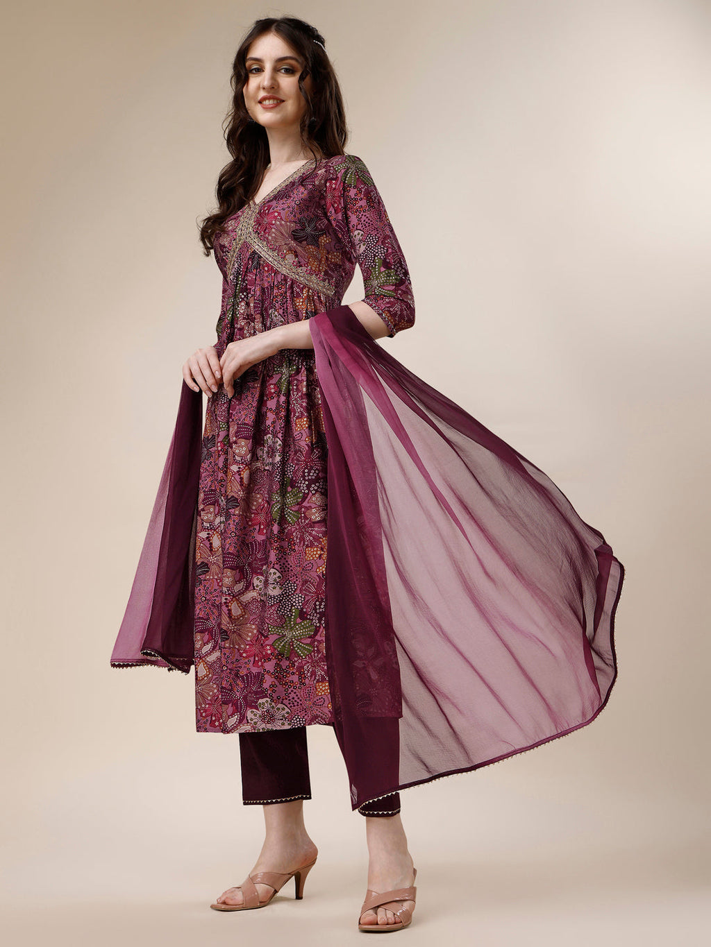 Alia Cut Kurta With Pant And Dupatta, Multicolor - Hiral Fashion - Distacart