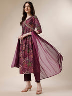 Alia Cut Kurta With Pant And Dupatta, Multicolor - Hiral Fashion - Distacart