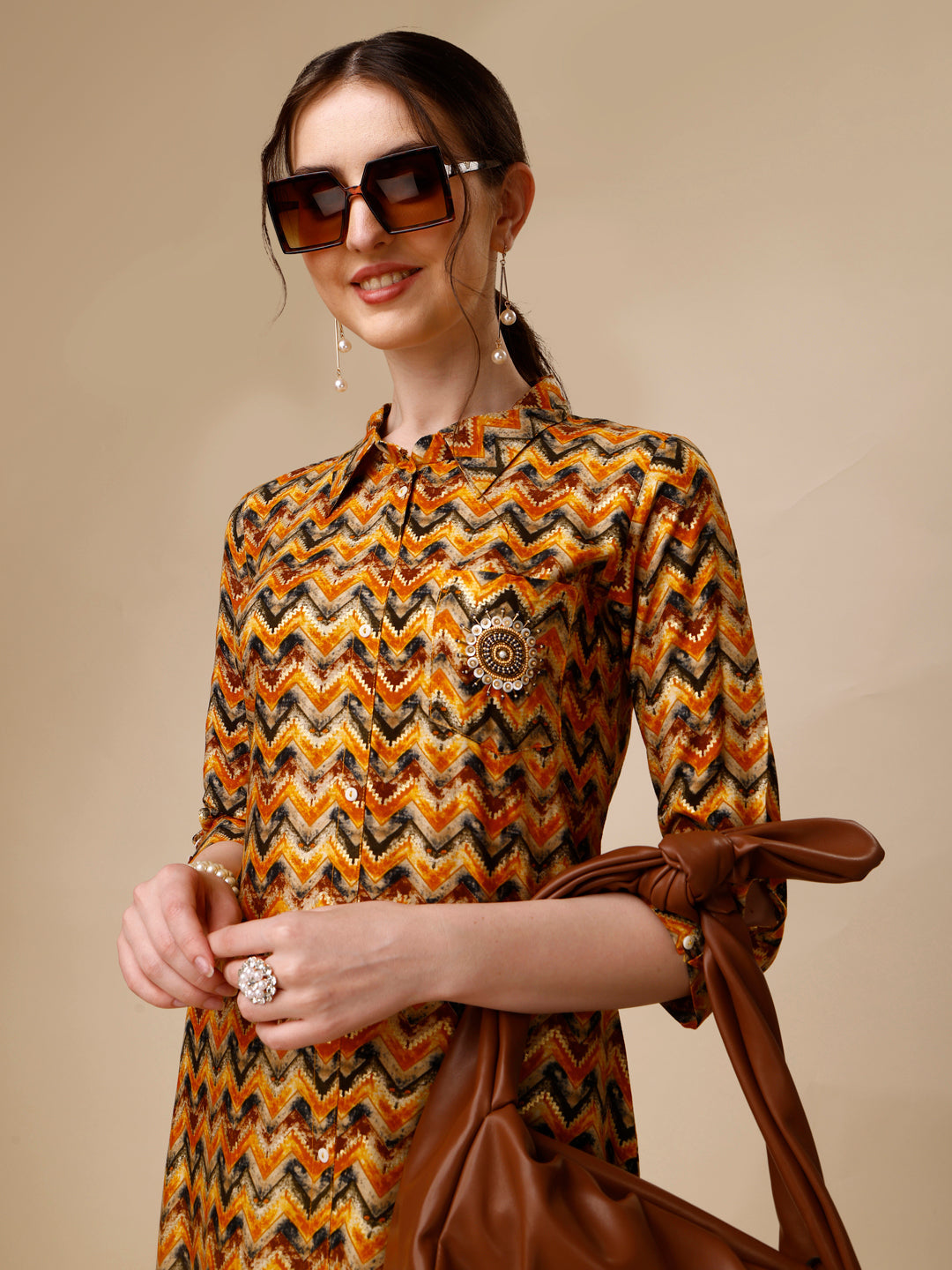 Placement Embroidered Chevron Printed Asymmetric Co-Ords, Multicolor - Hiral Fashion - Distacart