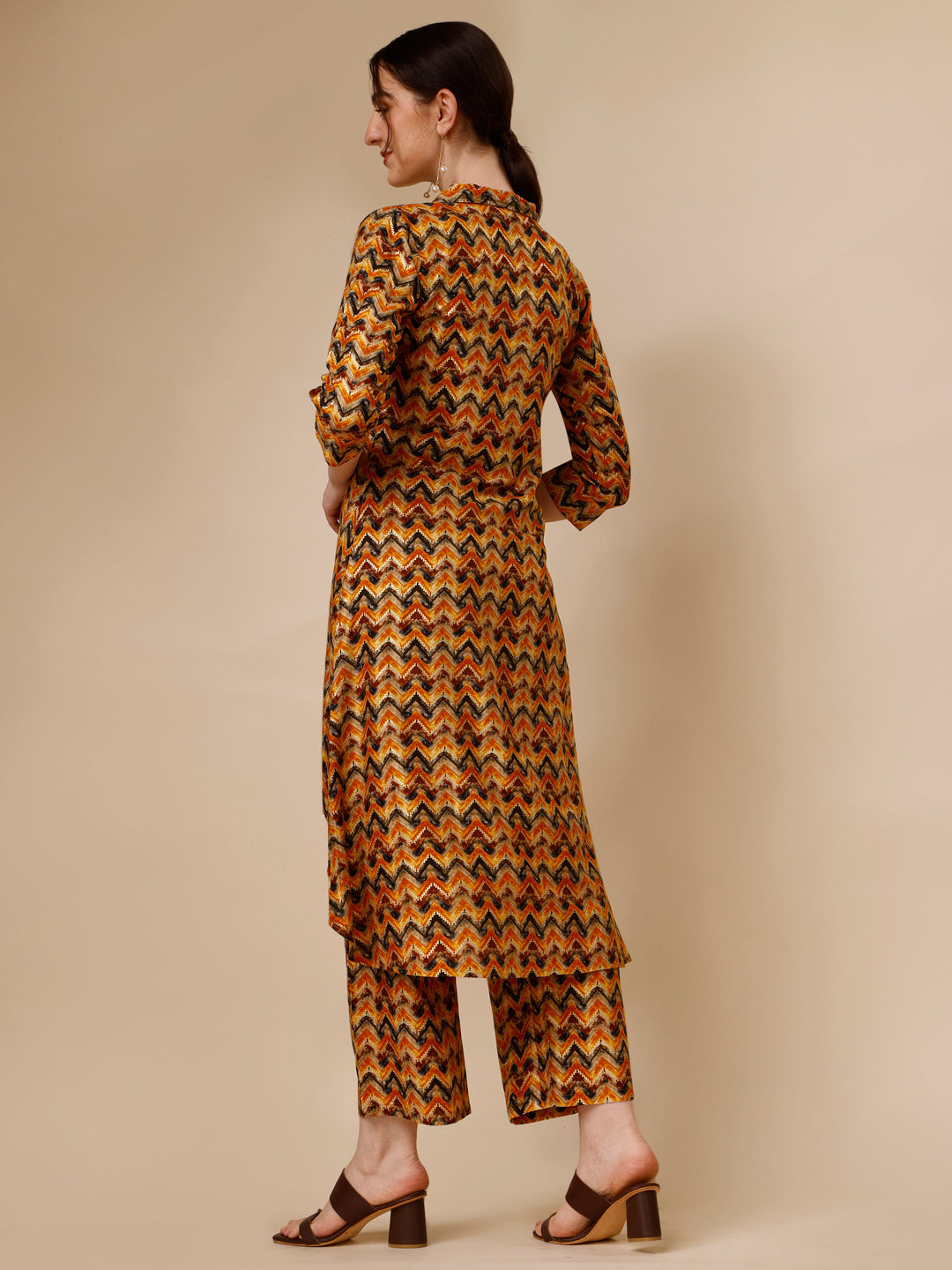 Placement Embroidered Chevron Printed Asymmetric Co-Ords, Multicolor - Hiral Fashion - Distacart