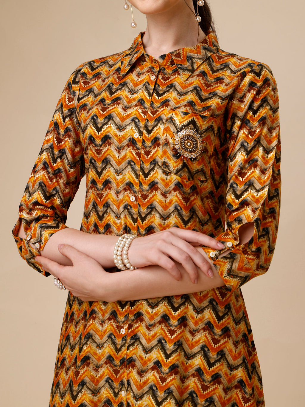 Placement Embroidered Chevron Printed Asymmetric Co-Ords, Multicolor - Hiral Fashion - Distacart