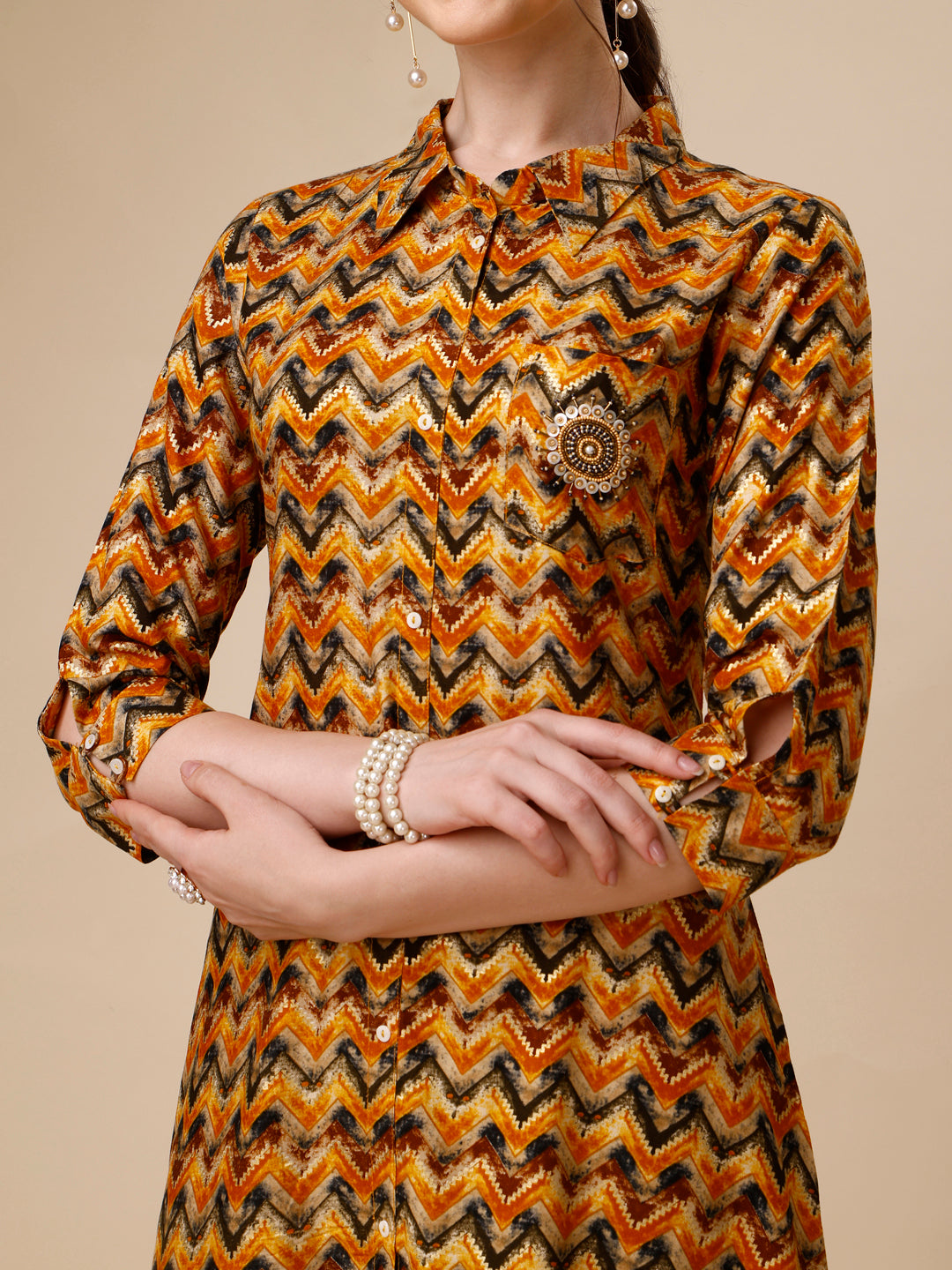 Placement Embroidered Chevron Printed Asymmetric Co-Ords, Multicolor - Hiral Fashion - Distacart