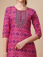 Mirror Embroidered & Printed Kurta With Pant & Dupatta Set, Multicolor - Hiral Fashion - Distacart